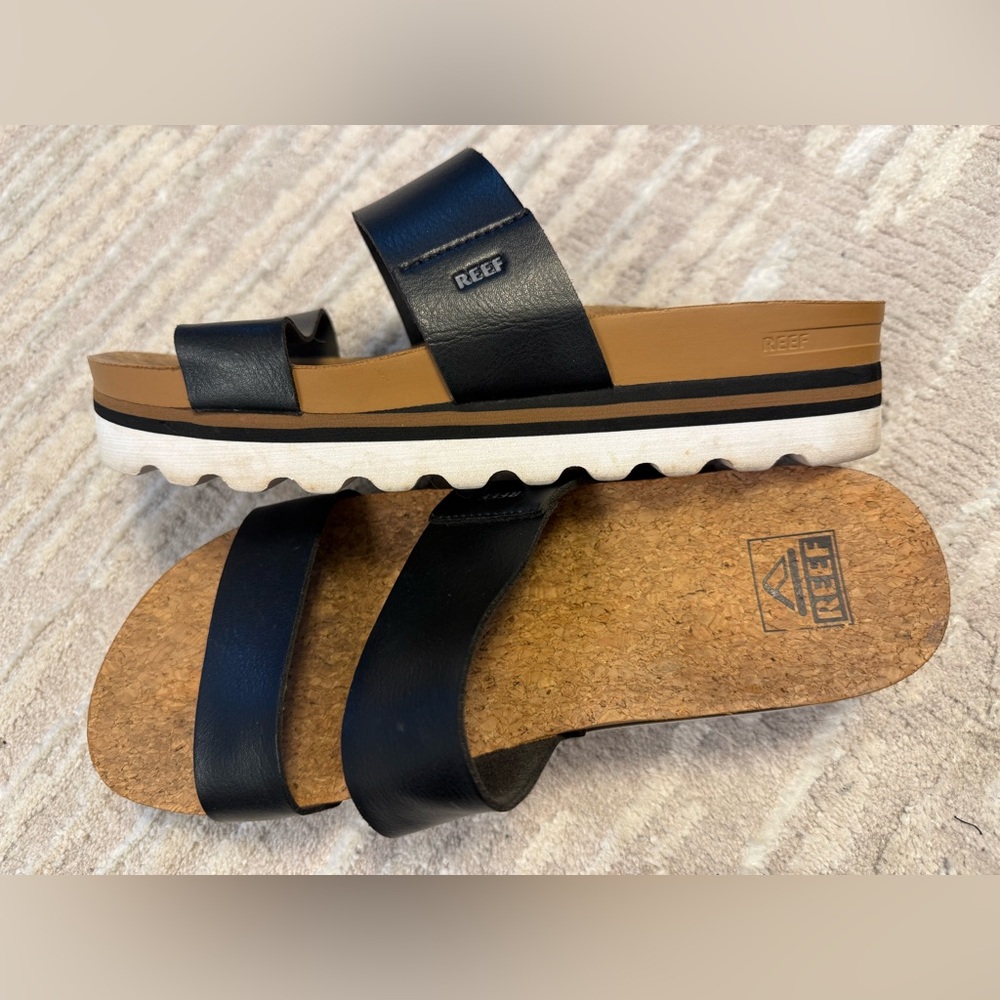 Reef Black and Tan Slide Sandals